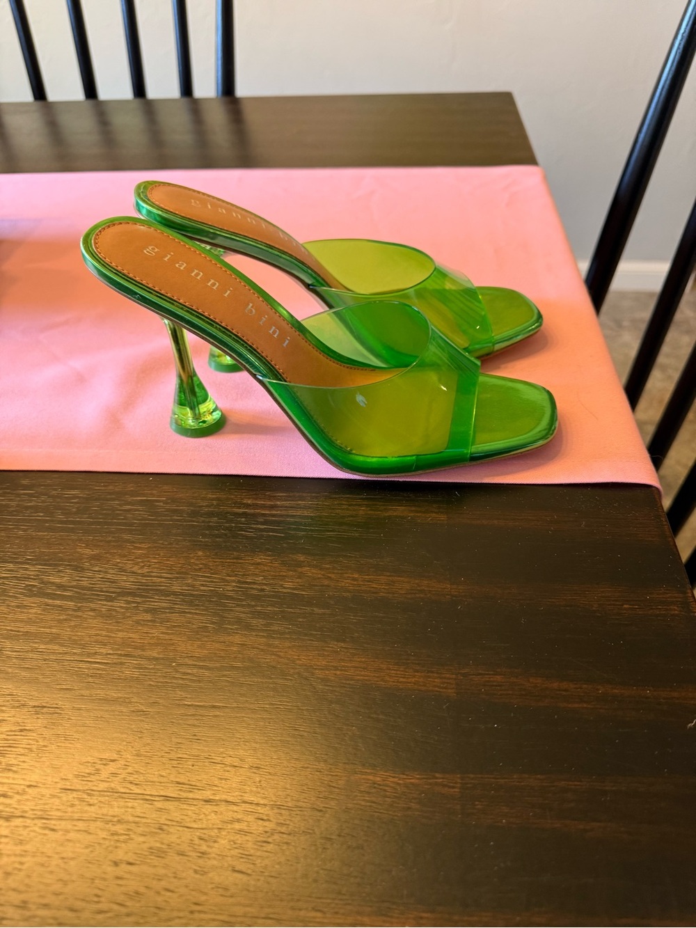 Gianni Bini Lime Green Transparent Mule Heels